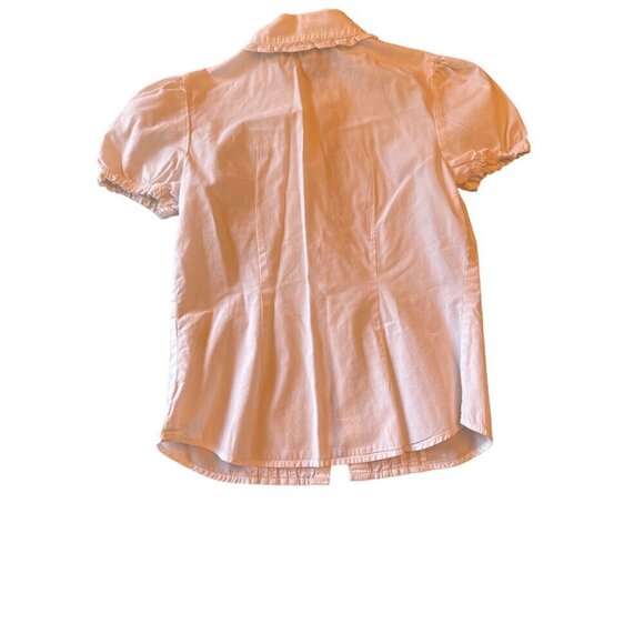 Chaps Girls White Blouse 6X 100% Cotton Short Puff Sleeves Button Front Pintuck - Picture 5 of 5
